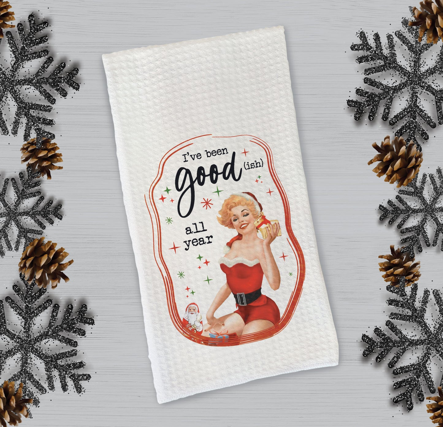 “I've Been Good (sih) All Year” Retro Pinup Girl Christmas Microfiber Towel