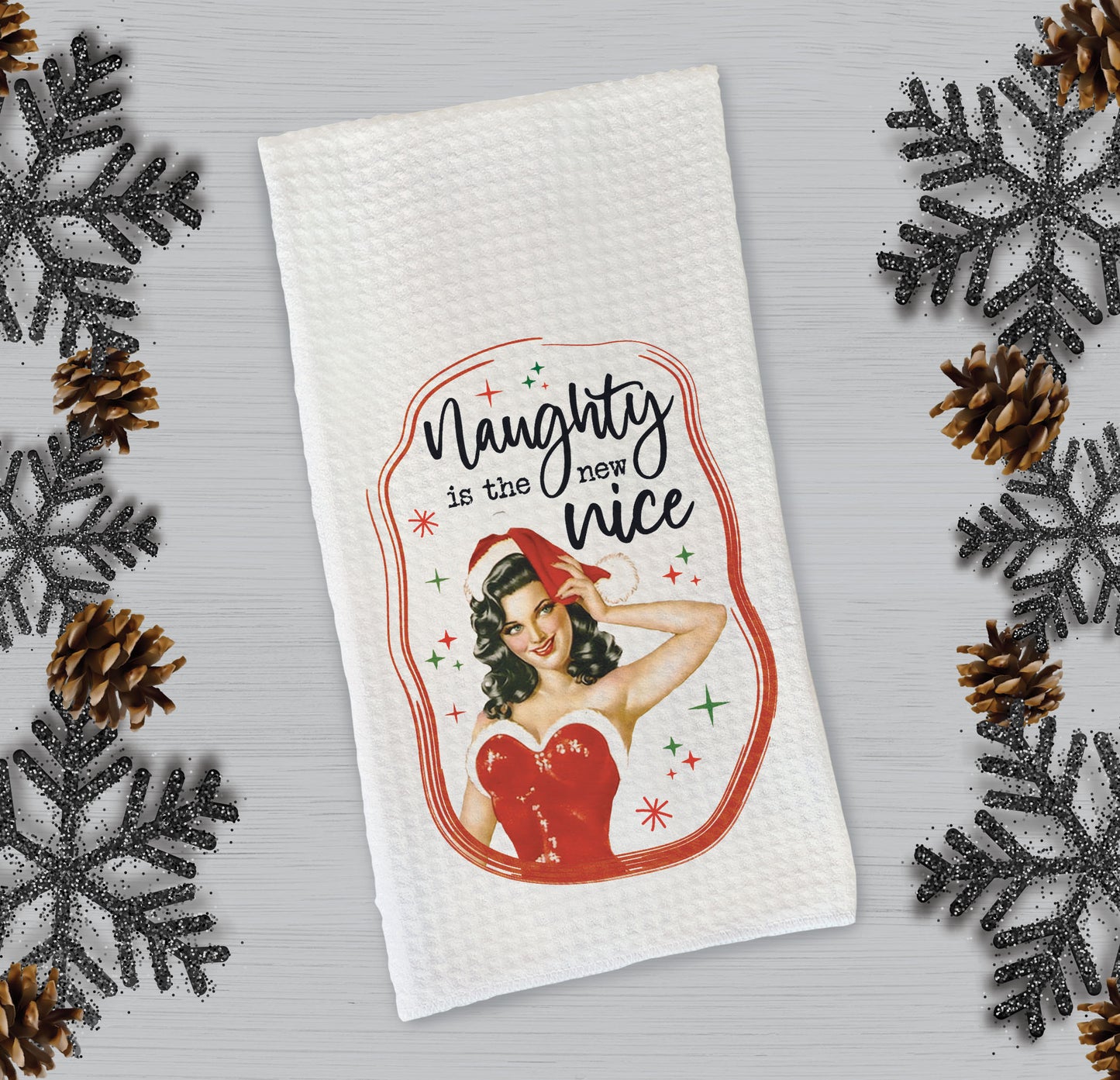 “Naughty is the New Nice” Retro Pinup Girl Christmas Microfiber Towel