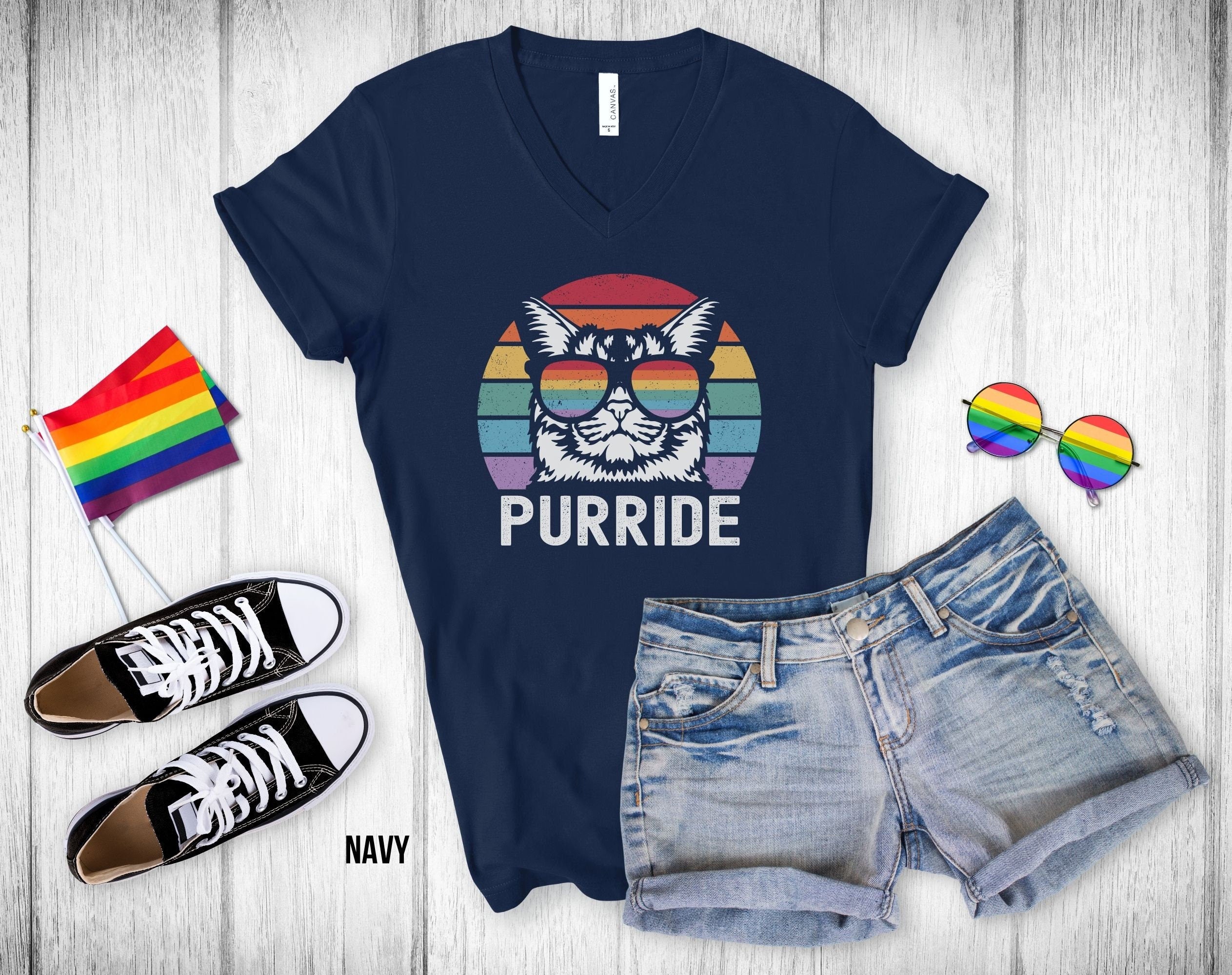 Cat Purride Unisex V Neck Tee Yolo Girl Creative